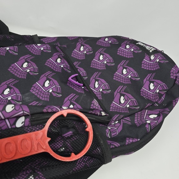 Fortnite Llama‎ Backpack Black Purple All Over Print School Bag Mesh Pockets - Picture 6 of 6